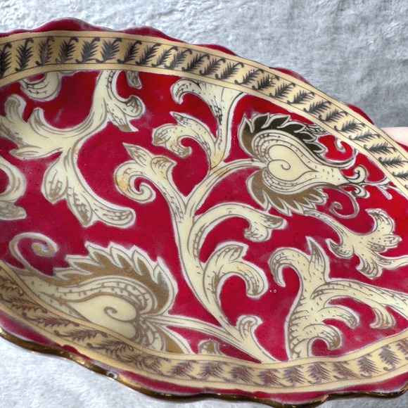 Amita Decorative Trinket Dish Red Cream Gold Floral Ornate Ornate Dish - Picture 2 of 6